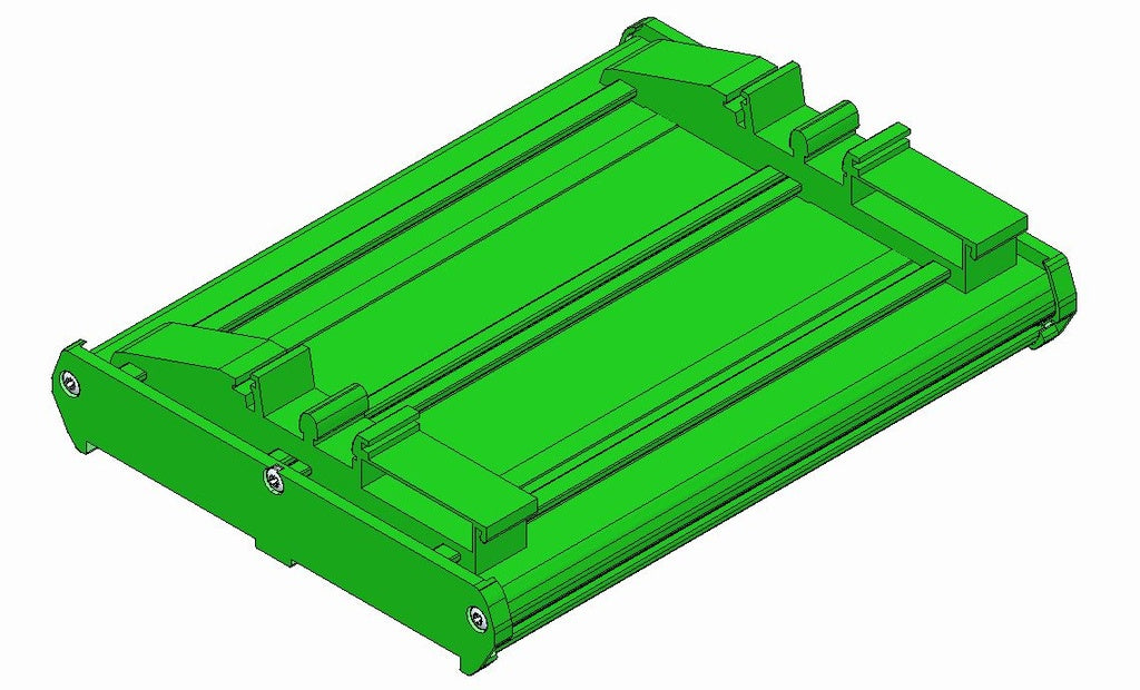 Underside of the DIN rail support for C76 showing the 35 mm DIN rail clip