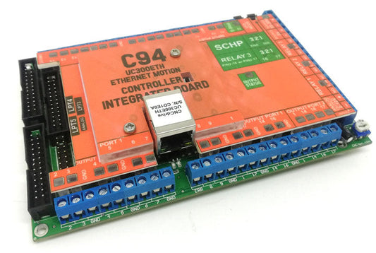 C94 UC300ETH multifunction CNC breakout board with the UC300ETH Ethernet motion controller installed