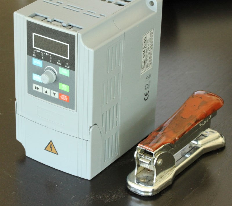 VFD (Inverter) for 2.2kW Spindle shown with stapler for scale 