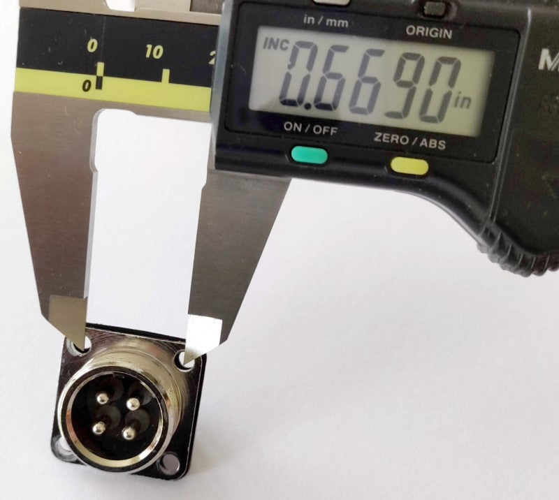 Mounting dimensions spacing for the flange is 18mm of .7 inches for the male threaded round spindle connector