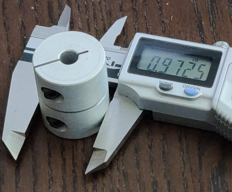 1/2" to 1/4" rigid aluminum coupling coupler showing the outside diameter of .9725 inches