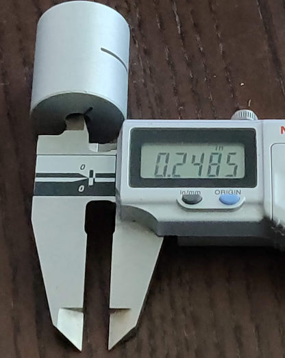 1/2" to 1/4" rigid aluminum coupling coupler showing the inside diameter of the 1/4" end of .2485 inches