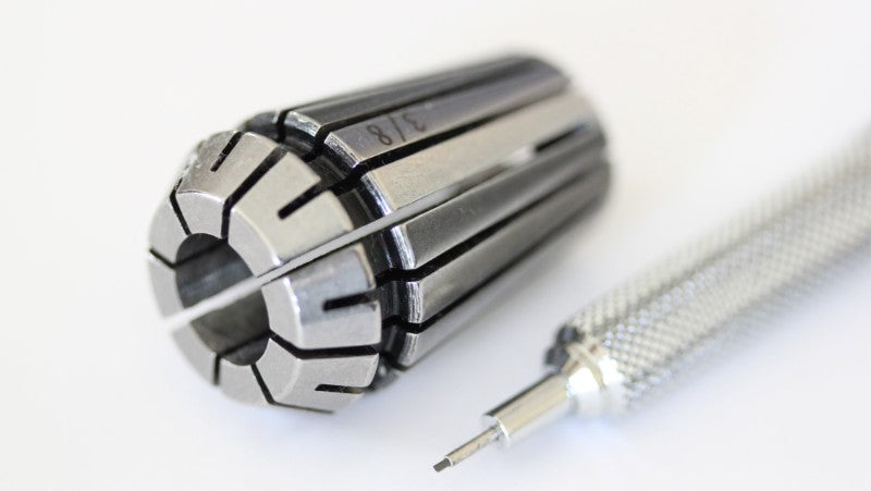 3/8 inch ER20 collet shown with mechanical pencil for scale 