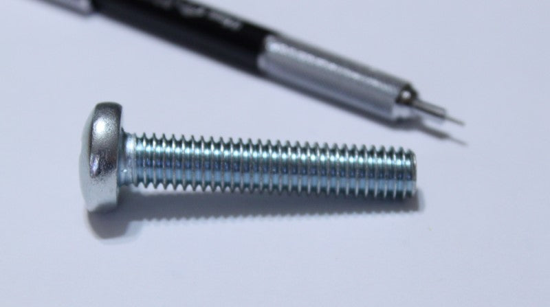 3/8" x 2" screw shown with mechanical pencil for scale 