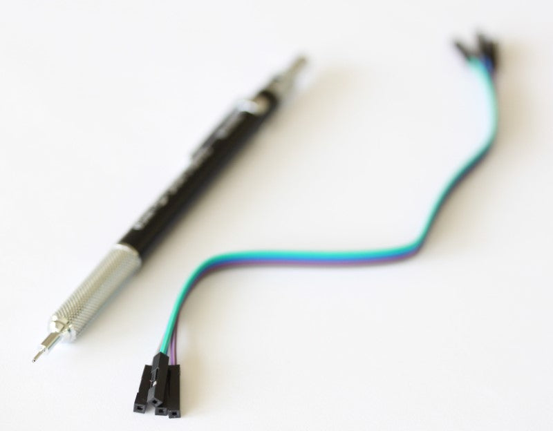 ST Link v2 for STM32 and STM8 microcontrollers view of the hookup wire