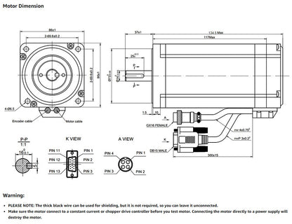 Closed Loop NEMA 34 Stepper Motor (1274 oz-in 14mm single shaft) and Mating Driver