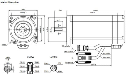 Closed Loop NEMA 34 Stepper Motor (1699 oz-in 14mm single shaft) and Mating Driver