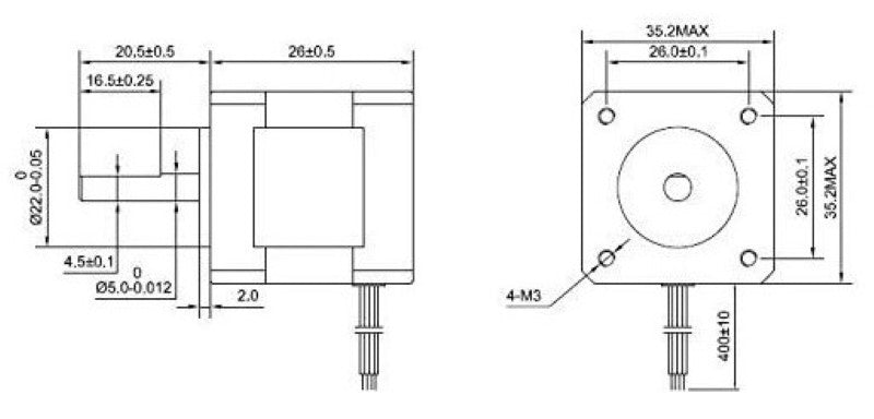 Dimensions for NEMA 14 stepper motor 