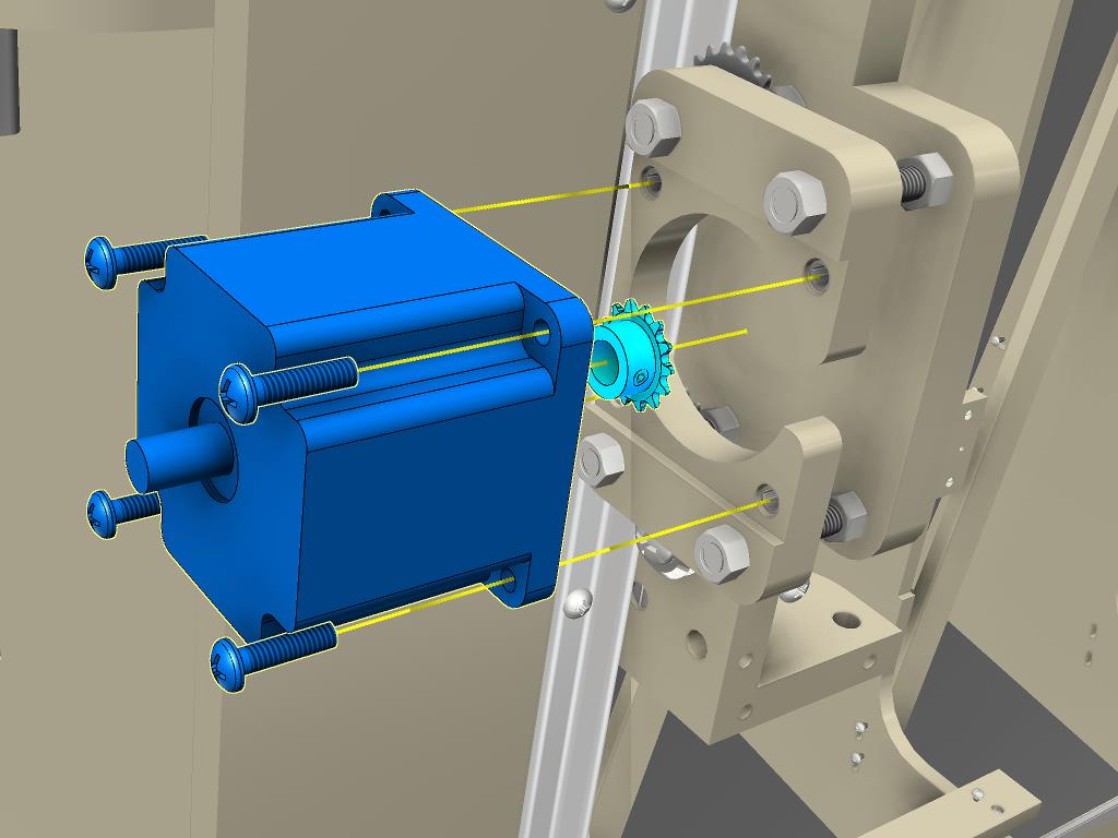 Attach the motor and drive sprocket to the Y axis stepper motor mount