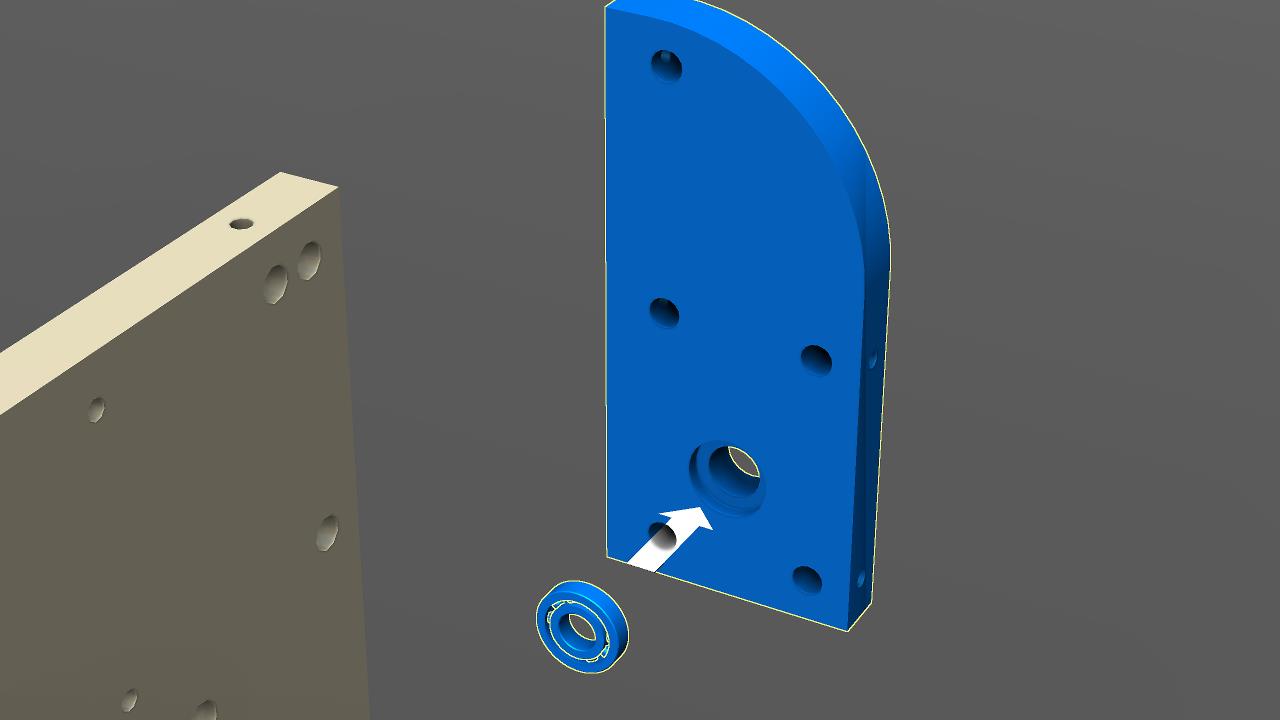 Insert 1/2 inch bearing into the x-axis bearing support