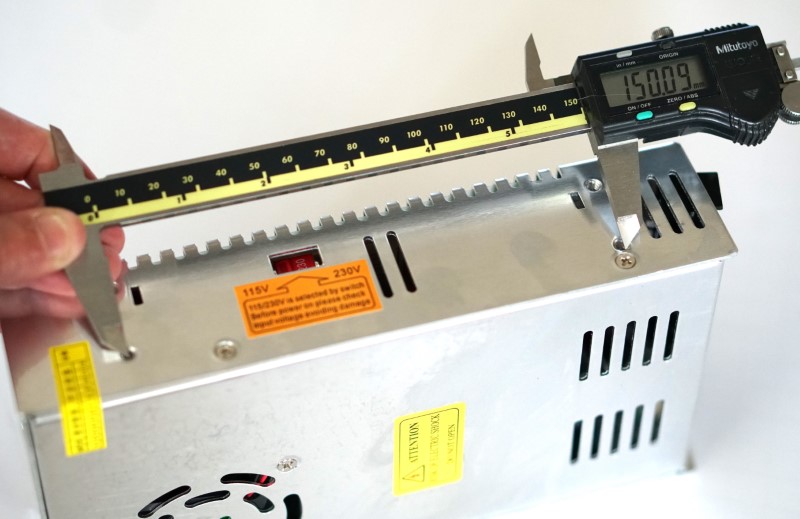 Measurement of the side mounting holes at 150mm for the 60VDC 6 amp power supply